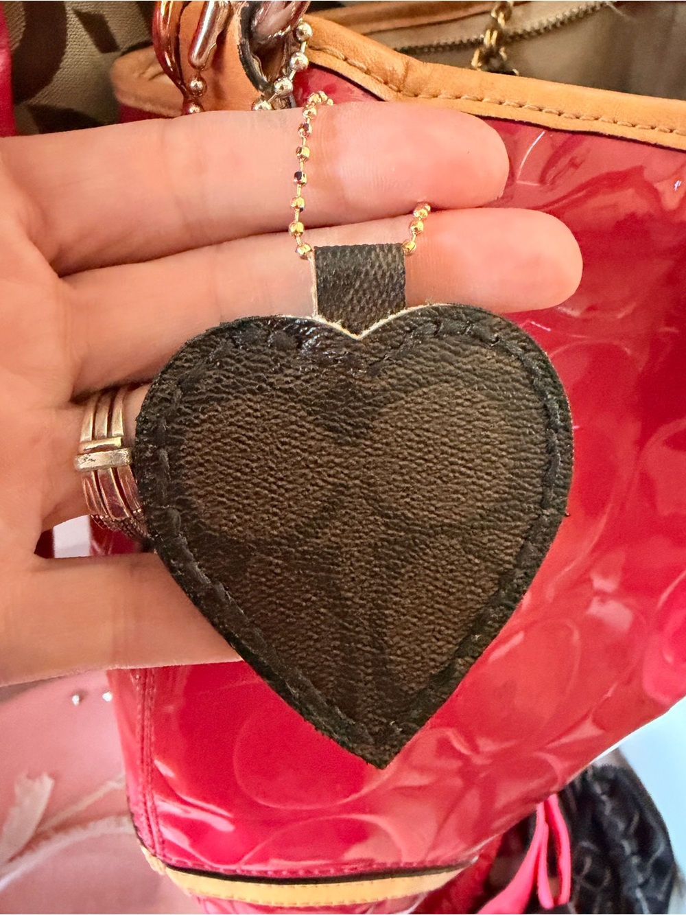 Hand Crafted Black Heart Leather Pendant with Gold Bead Chain